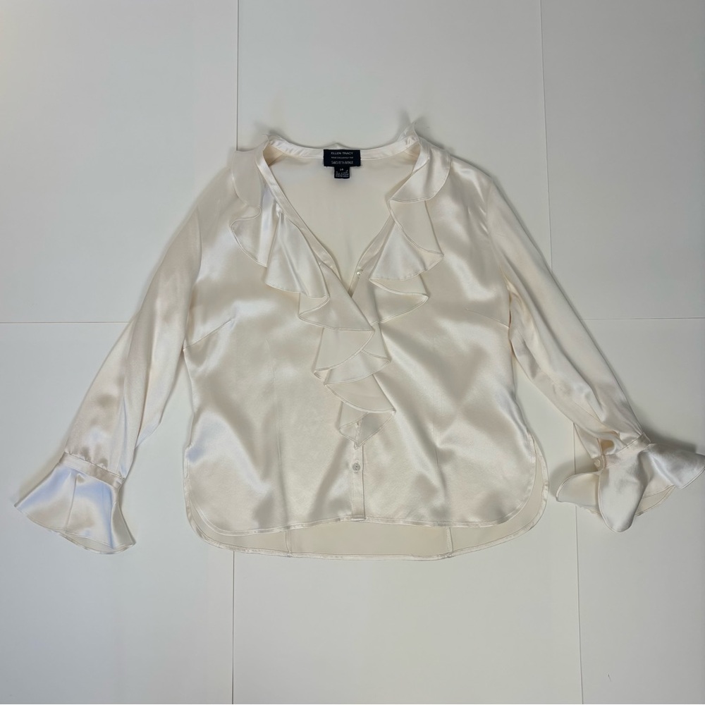 Cream Silk Ruffle Ellen Tracy Blouse - Picture 3 of 11